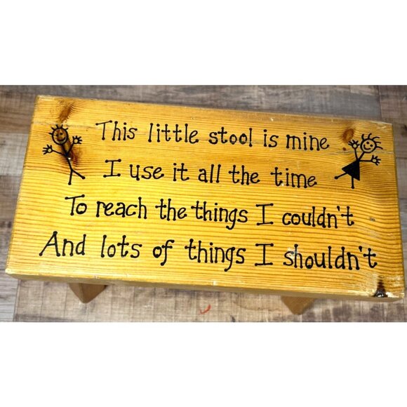 Handcrafted Wooden Step Stool With Humorous Inspirational Poem Decor - Picture 2 of 6